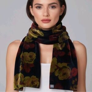 CHELSEY BY JOSEPH Velvet Floral Scarf Women Black Red Gold